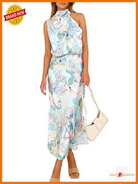Elegant Satin Sleeveless Mock Neck Maxi Dress for Summer Parties